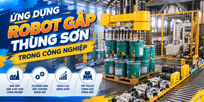 Ứng dụng robot gắp thùng sơn trong công nghiệp Ung dung robot gap thung son trong cong nghiep